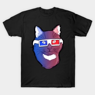 Retro Cat Wearing 80s 3D Glasses Illustration T-Shirt